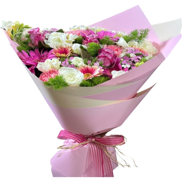  Belek Flowers Delivery Şık Pembe Beyaz Buket