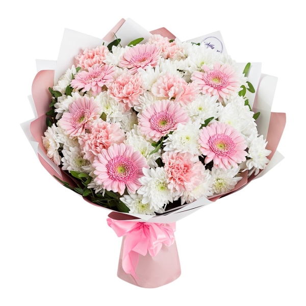  Belek Flowers Delivery Papatya Gerbera Karanfil Pembe Beyaz Şık Buket