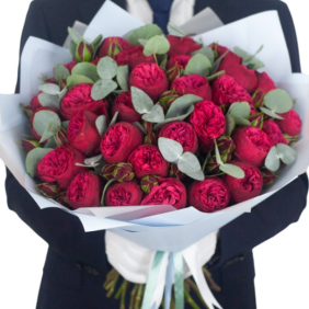  Belek Flowers Order 35 Adet Bordo Kırmızı Pion Gül Şık Buket