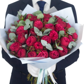  Belek Flowers Order 35 Adet Bordo Kırmızı Pion Gül Şık Buket